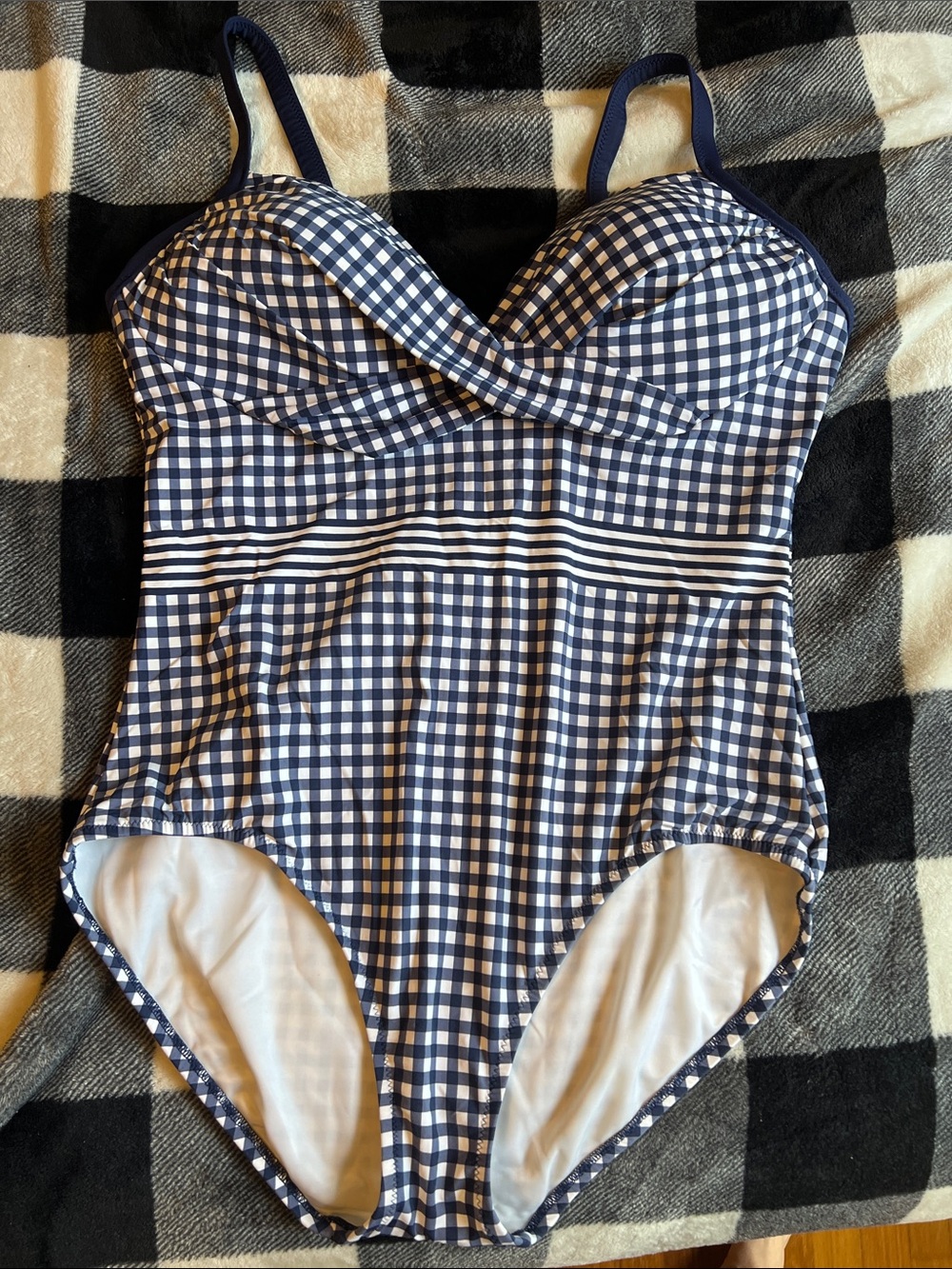 Draper James X Lands’ End Navy Gingham One-Piece Swimsuit with Straps size 16